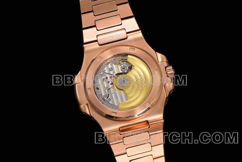 E7 factory Patek Philippe sporty and elegant top-tier replica black gradient disc pink diamond bezelNautilus5711caseback live photo