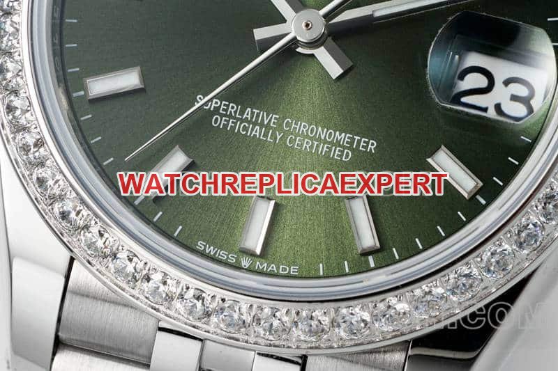 ARF FactoryRolex log super clonegreen dialdiamond bezel stick hour markers 31mm five grid link 278384front live photo