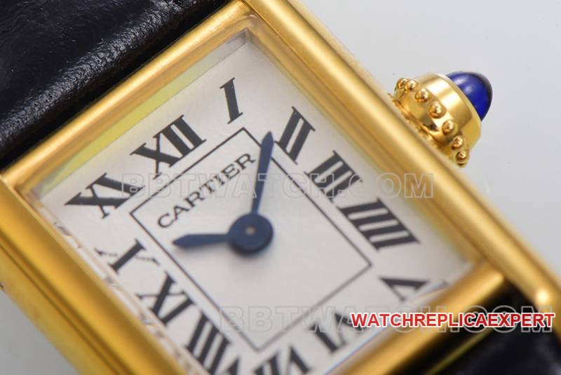 Cartier super clone watch F1 factory tank white dialyellow gold case leather strap model front live photo