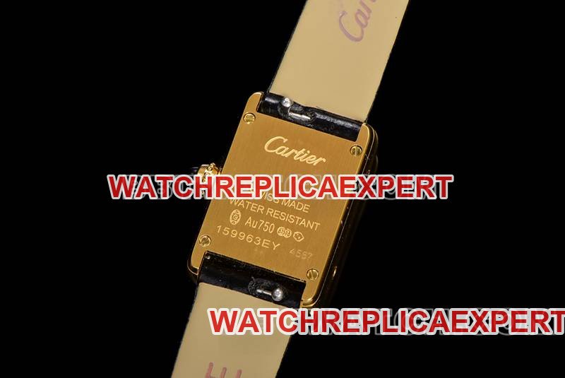 Cartier super clone watch F1 factory tank white dialyellow gold case leather strap model caseback live photo