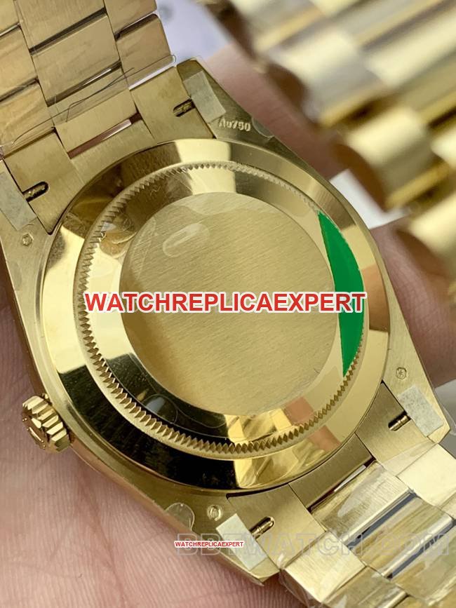Super clone watch PPM factory black dial plaid RolexDay-Dateyellow gold mechanical caseback live photo