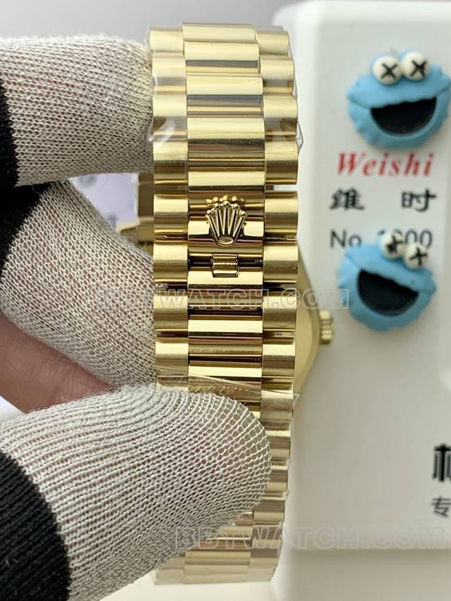 Super clone watch PPM factory black dial plaid RolexDay-Dateyellow gold mechanical braceletlive photos