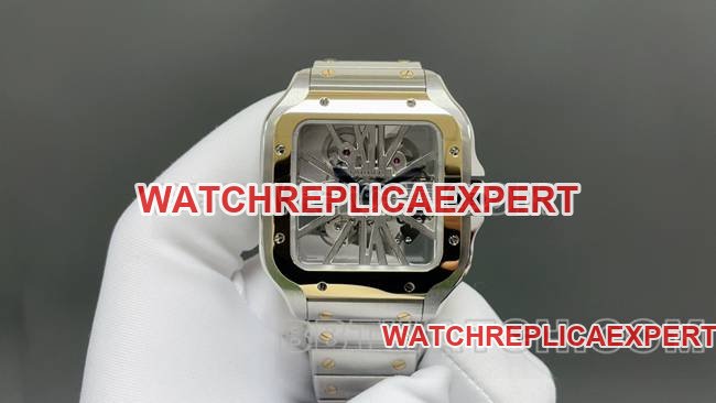 Best replica watch CartierMLF factory Santos yellow hollow disc mechanical front live photo