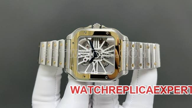 Best replica watch CartierMLF factory Santos yellow hollow disc mechanical front live photo