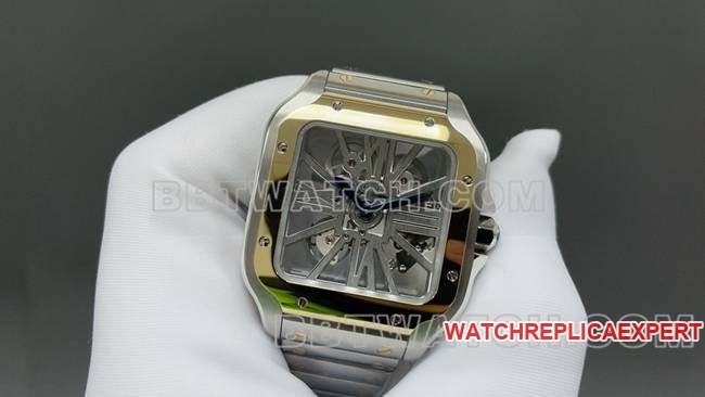 Best replica watch CartierMLF factory Santos yellow hollow disc mechanical front live photo
