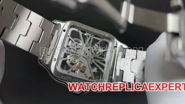 Best replica watch CartierMLF factory Santos yellow hollow disc mechanical caseback live photo
