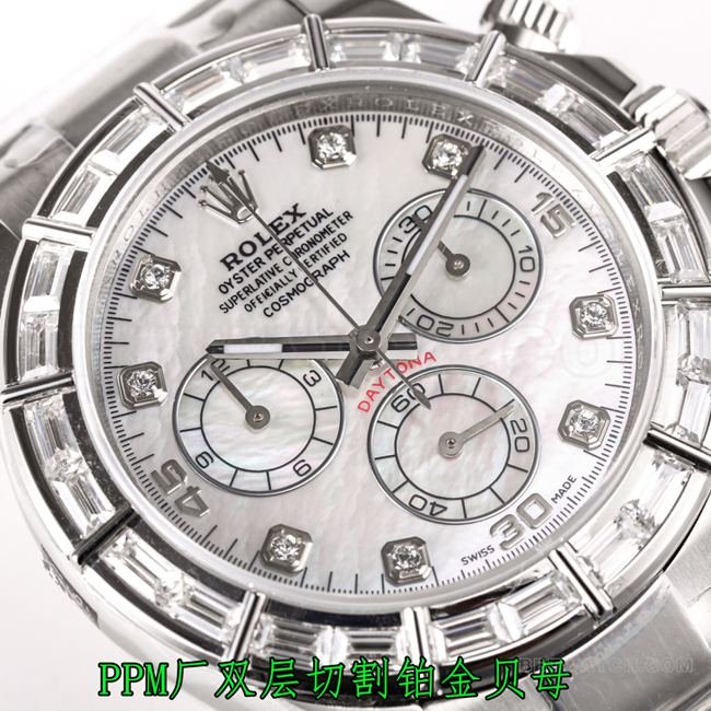Best replica watch PPM factory DaytonaRolex white mother-of-pearl dial 4130 mechanical front live photo