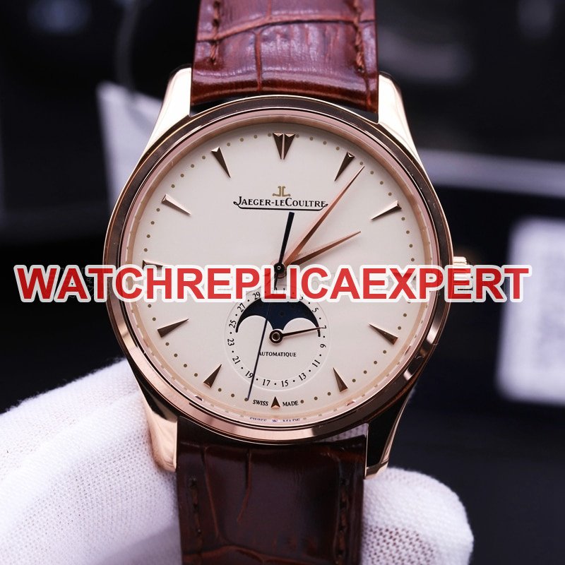 Jaeger-LeCoultre Master Series Moon Phase Ultra-Thin Men's Watch Rose Gold Replica Watch Review Front View