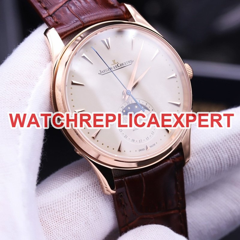 Jaeger-LeCoultre Master Series Moon Phase Ultra-Thin Men's Watch Rose Gold Replica Watch Review Front View