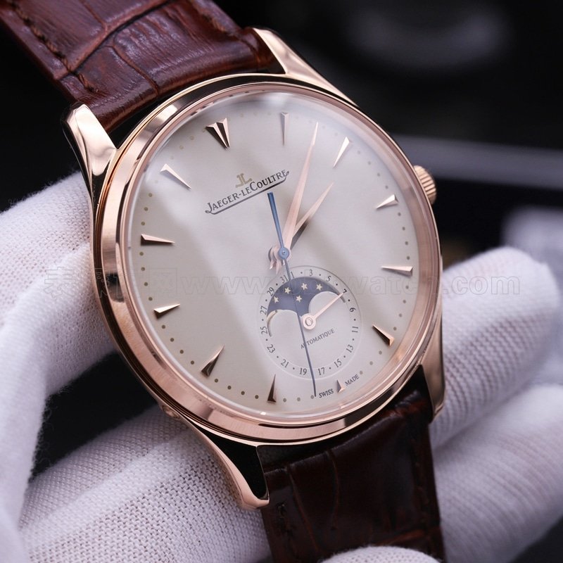 Jaeger-LeCoultre Master Series Moon Phase Ultra-Thin Men's Watch Rose Gold Replica Watch Review Front View