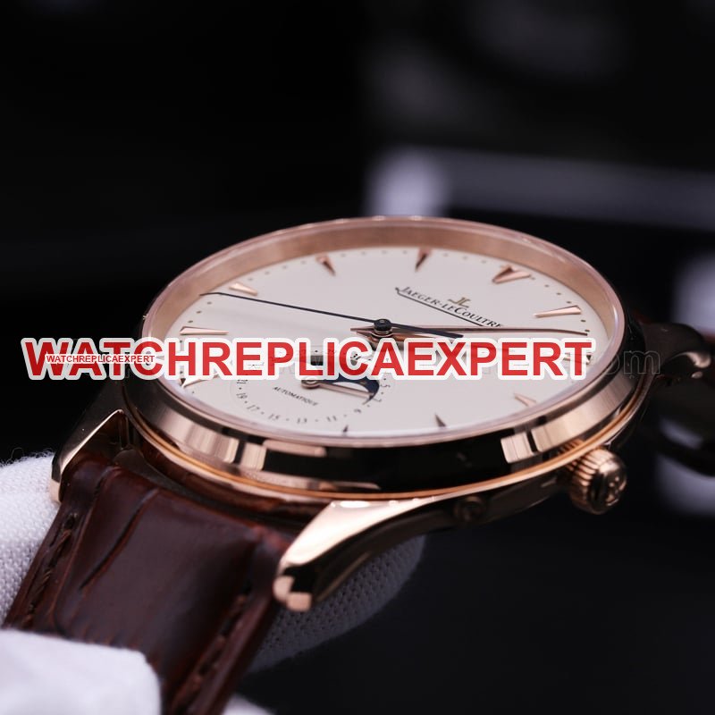 Jaeger-LeCoultre Master Series Moon Phase Ultra-Thin Men's Watch Rose Gold Replica Review Side View