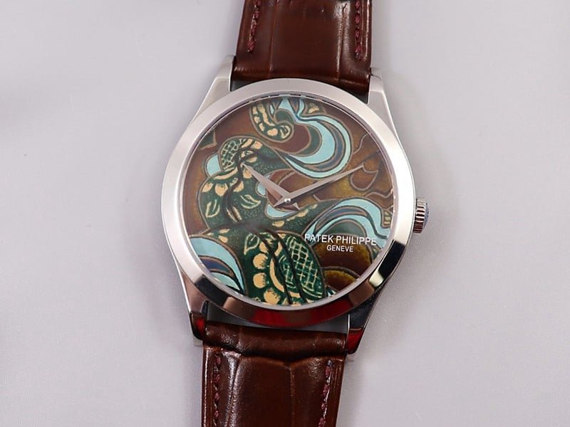 Super clonePatek Philippe5077P-102 watch Bhutanese six-color fabric micro-painted enamel front view