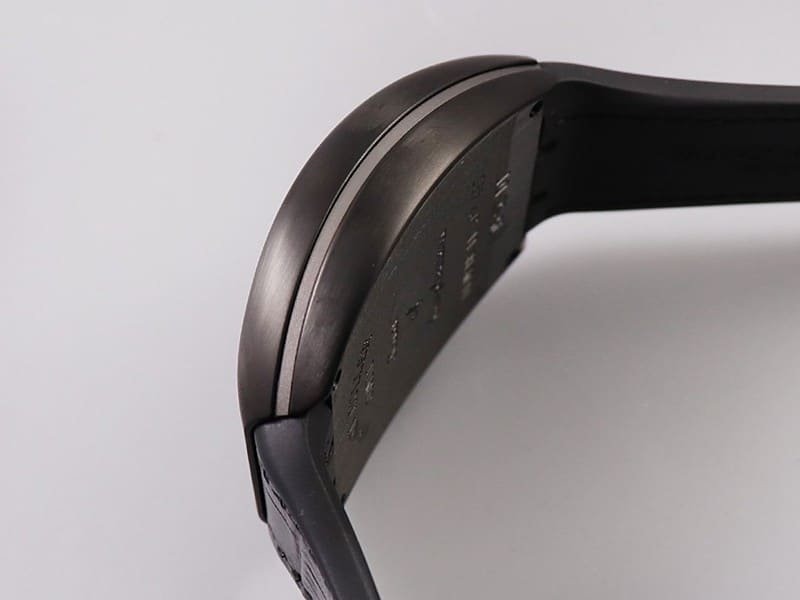 Replica Frank Muller watch V45 series cool black barrel type men's leather strap automatic movement watch side view