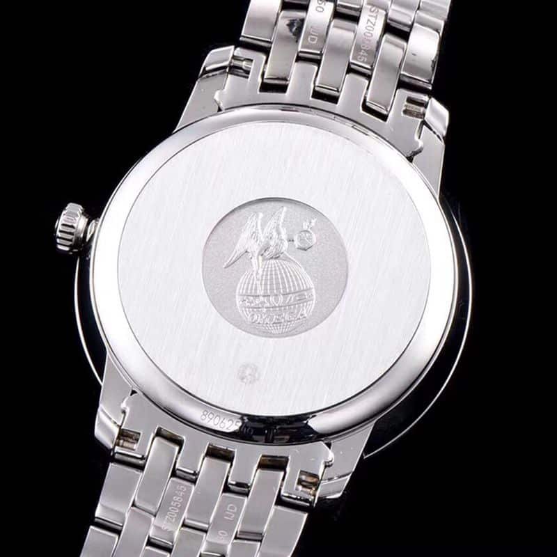 Omegahigh-quality replica watch De Ville series men's mechanical ultra-thin watch white steel track white surface back cover picture
