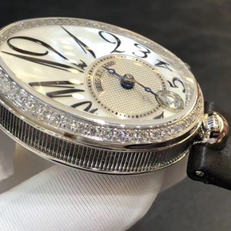 top-tier replica watch Breguet women's real diamond leather strap watch side view