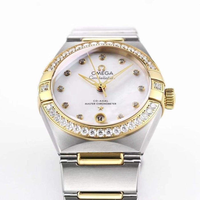Top Replica Watches Omega Women's White Plate Constellation Steel Strap Watch Details