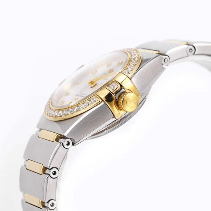 Top Replica Watches Omega Women's White Plate Constellation Steel Strap Watch Side View