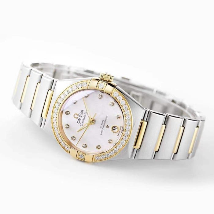 Top Replica Watches Omega Women's White Plate Constellation Steel Strap Watch Front View