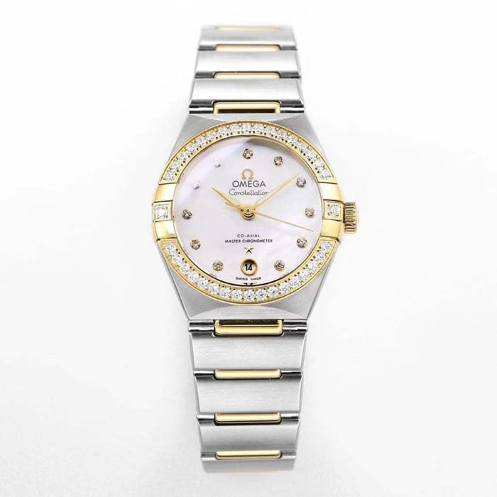 Top Replica Watches Omega Women's White Plate Constellation Steel Strap Watch Front View