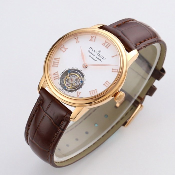 Top-tier replica watch Blancpain men's white dial Art Master series leather strap watch front view