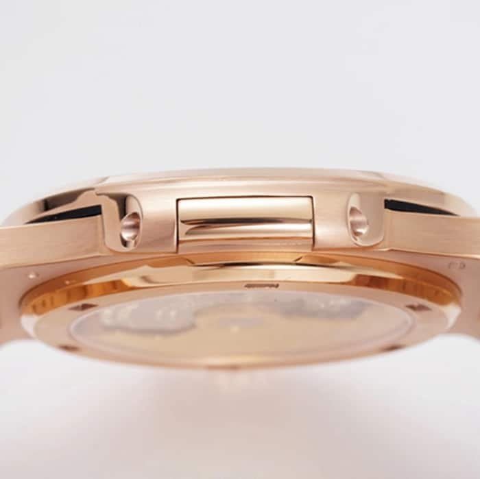 top-tier replica watch Patek Philippe men's black dialsteel bracelet watch side view