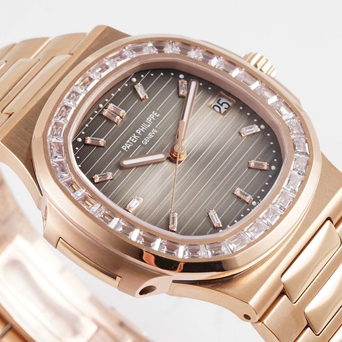 top-tier replica watch Patek Philippe men's black dialsteel bracelet watch front view