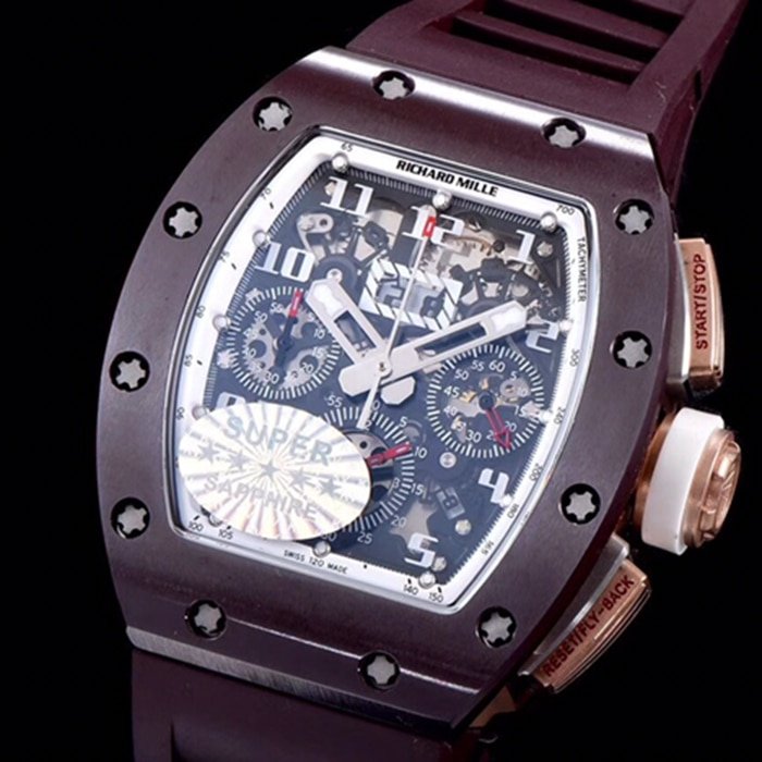 top-tier replica watch Richard Mille men's black dial automatic chronograph watch front view