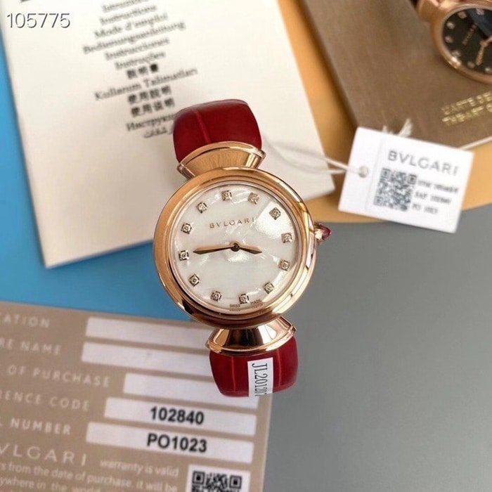 top-tier replica watch Bvlgari women's white dialquartzleather strap watch front view