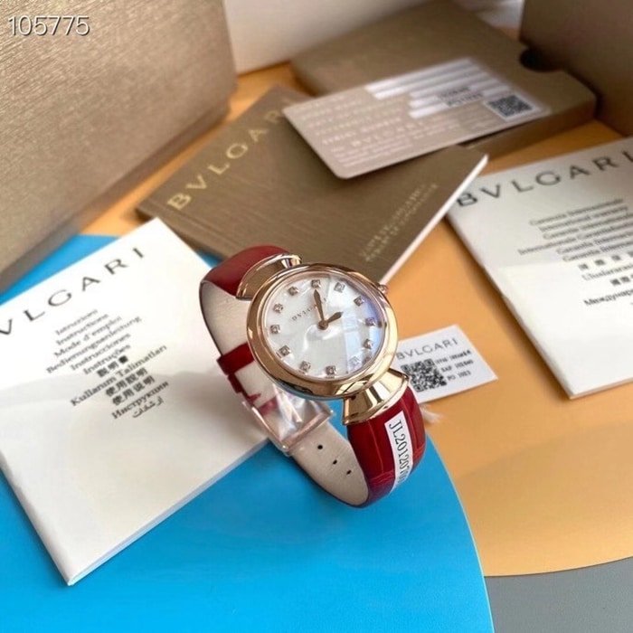 top-tier replica watch Bvlgari women's white dialquartzleather strap watch front view