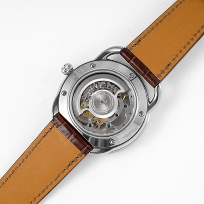 top-tier replica watch Hermès men's gray plate brown belt automatic movementleather strap watch movement picture