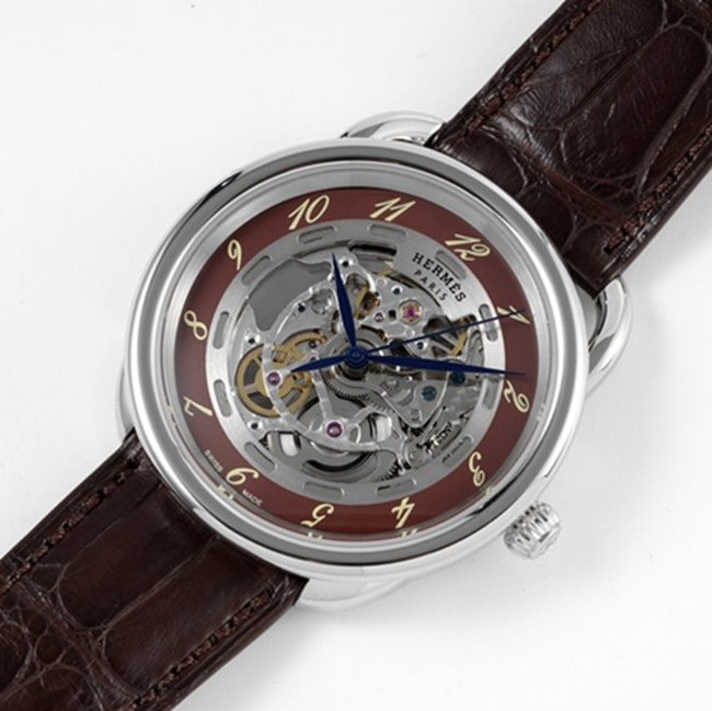 top-tier replica watch Hermès men's gray plate brown belt automatic movementleather strap watch front view
