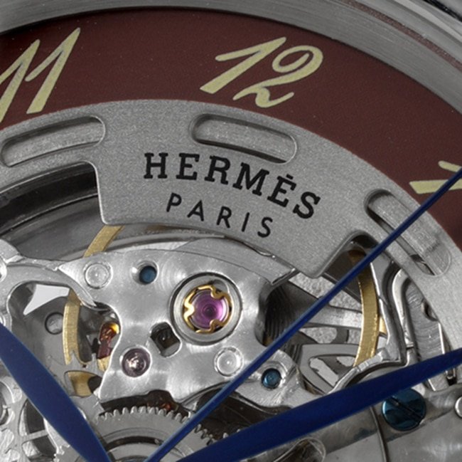 top-tier replica watch Hermès men's gray plate brown belt automatic movementleather strap watch detail shots