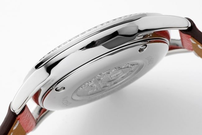 top-tier replica Hermès Slim d’Hermes women’s white dial red band quartz watch side view