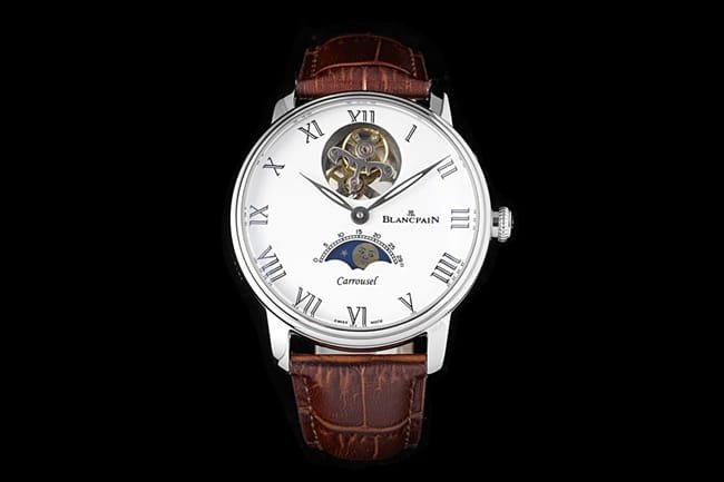 JBF FactoryBlancpaintop-tier replicahigh-quality replica watch men's white dial brown belt V3 version tourbillon classic full series mechanical leather strap watch front view