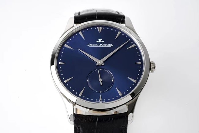 ZF Factory Jaeger-LeCoultre Top Replica super clone Men's Watch Blue Dial Blue Strap Quartz Master Series Ultra-thin Small Seconds Leather Belt Watch Front View