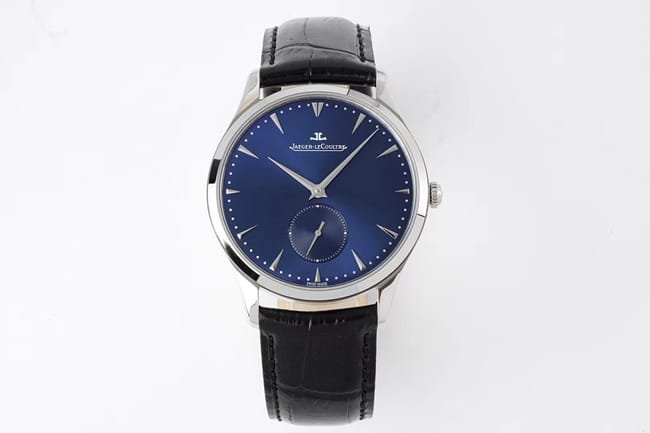 ZF Factory Jaeger-LeCoultre Top Replica super clone Men's Watch Blue Dial Blue Strap Quartz Master Series Ultra-thin Small Seconds Leather Belt Watch Front View