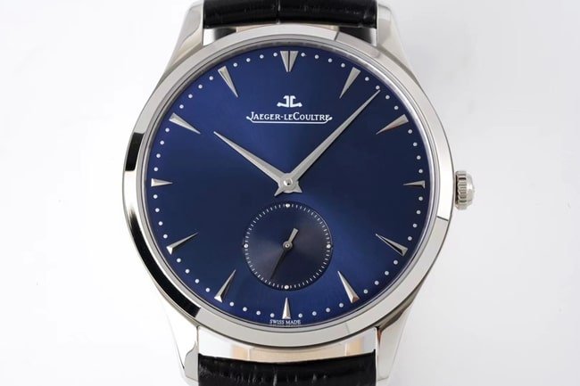 ZF Factory Jaeger-LeCoultre Top Replica super clone Men's Watch Blue Dial Blue Strap Quartz Master Series Ultra-thin Small Seconds Leather Belt Watch Front View