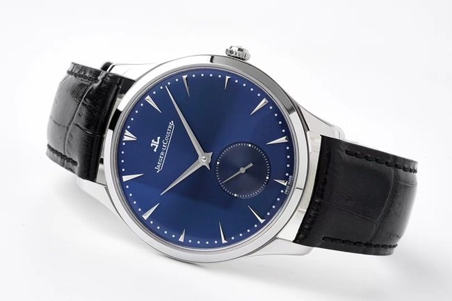ZF Factory Jaeger-LeCoultre Top Replica super clone Men's Watch Blue Dial Blue Strap Quartz Master Series Ultra-thin Small Seconds Leather Belt Watch Front View