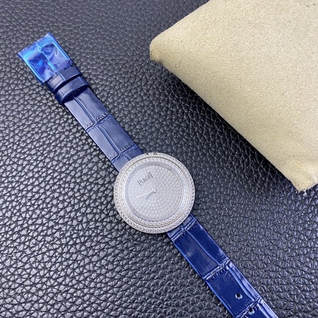 Piaget top-tier replica watch white dial blue belt POSSESSION series ladies quartz watch front view