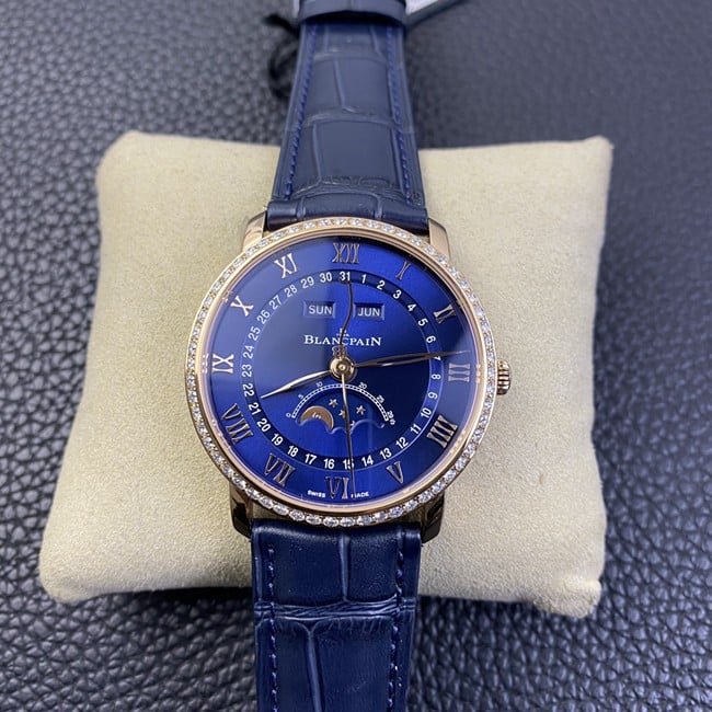 OM Factorytop-tier replica watch Blancpainvilleret classic series men's blue dial blue belt watch front view