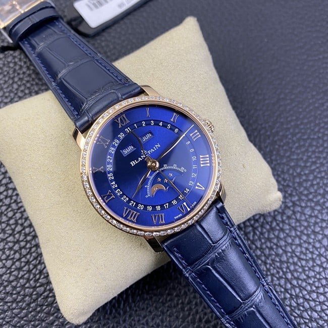 OM Factorytop-tier replica watch Blancpainvilleret classic series men's blue dial blue belt watch front view