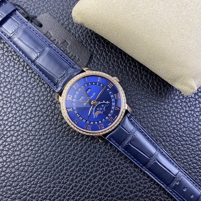 OM Factorytop-tier replica watch Blancpainvilleret classic series men's blue dial blue belt watch front view