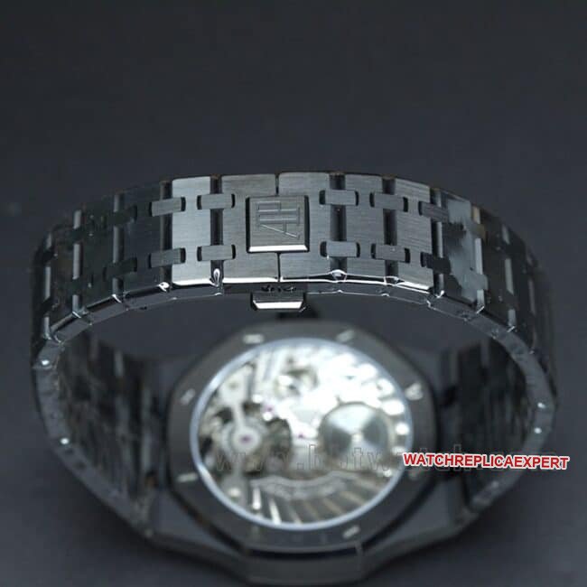 R8 factory top-tier replicaAudemars PiguetRoyal Oak series tourbillonmovement men's all black all automatic movementsteel bracelet watch clasp picture