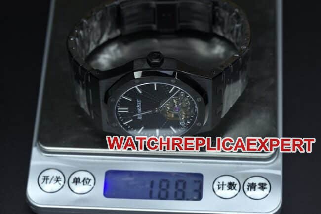 R8 factory top-tier replicaAudemars PiguetRoyal Oak series tourbillonmovement men's all black all automatic movementsteel bracelet watch weight chart