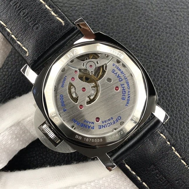 HW factory top-tier replica watch Panerai men's black dial black belt manual winding mechanical leather strap watch movement picture