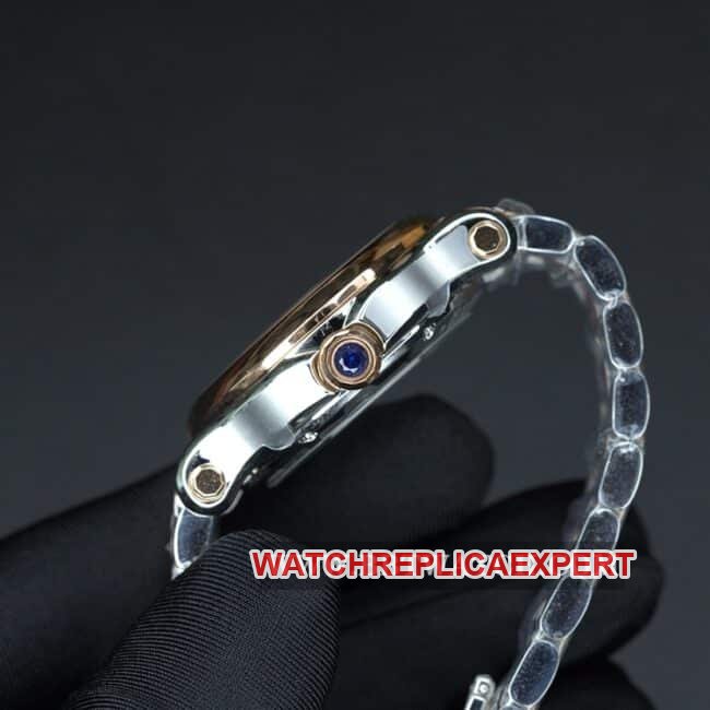 YF factory Chopardtop-tier replica watch ladies blue dial gold belt happy diamond automatic movement side view