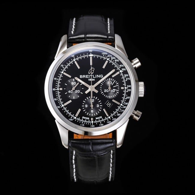 top-tier replica watch Breitling overseas series chronograph silver steel case watch front view