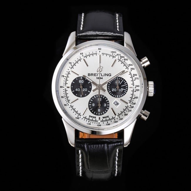 top-tier replica watch Breitling overseas series chronograph silver steel case watch front view