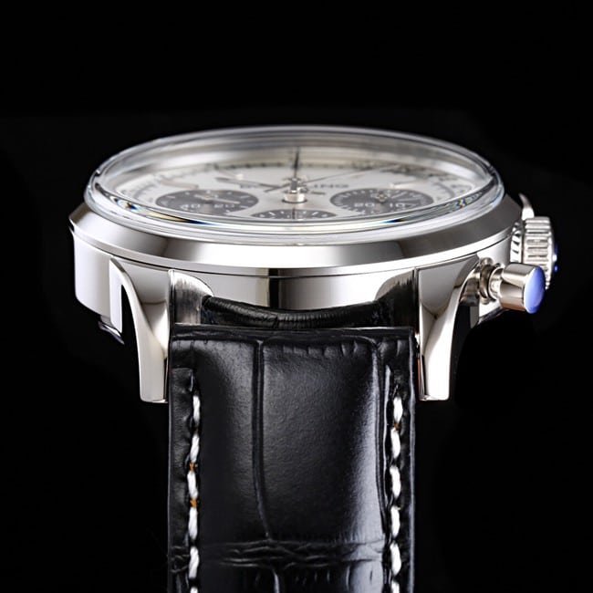 top-tier replica watch Breitling overseas series chronograph silver steel case watch detail shots
