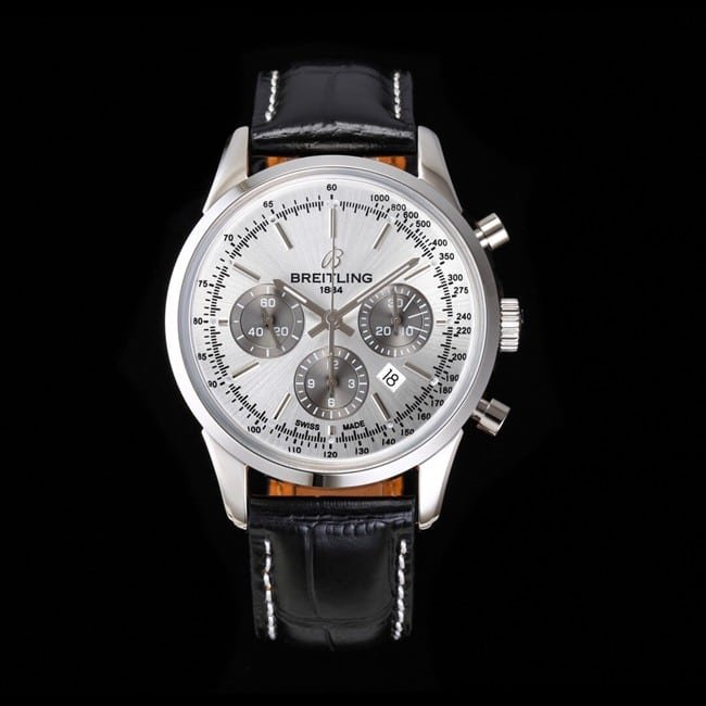 top-tier replica watch Breitling overseas series chronograph silver steel case watch front view